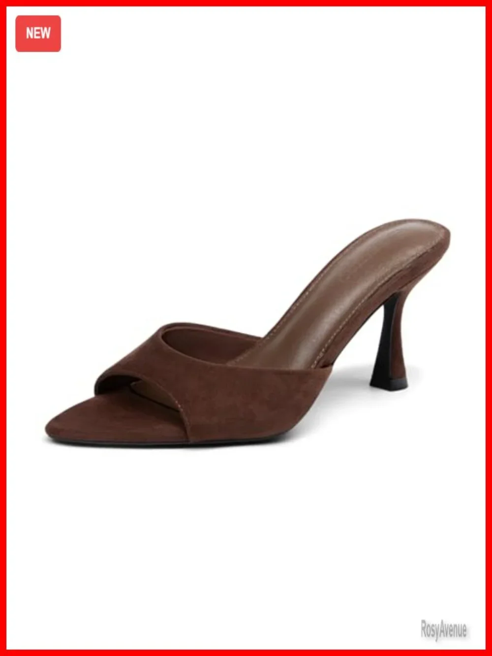 Faux Suede Peep Toe Mule Heels 3.2